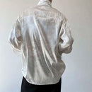 IEFB Chinese Pleated Stand Collar Jacquard Satin Trend Men's Shirt Long Sleeved Fashionable 2025 Spring Male Tops Solid Color