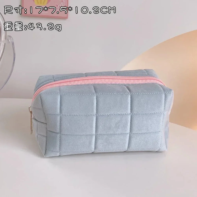 Cute Plush Makeup Bag for Women Zipper Large Solid Color Cosmetic Bag Travel Make Up Toiletry Bag Washing Pouch Plush Pen Pouch