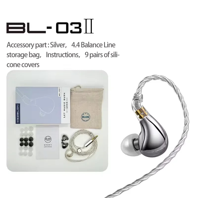 BLON BL03 II 10mm Dual-Chamber Dynamic Driver IEM Hifi Music Earphones with 0.78mm 2-Pin Detachable Cable Compatibility