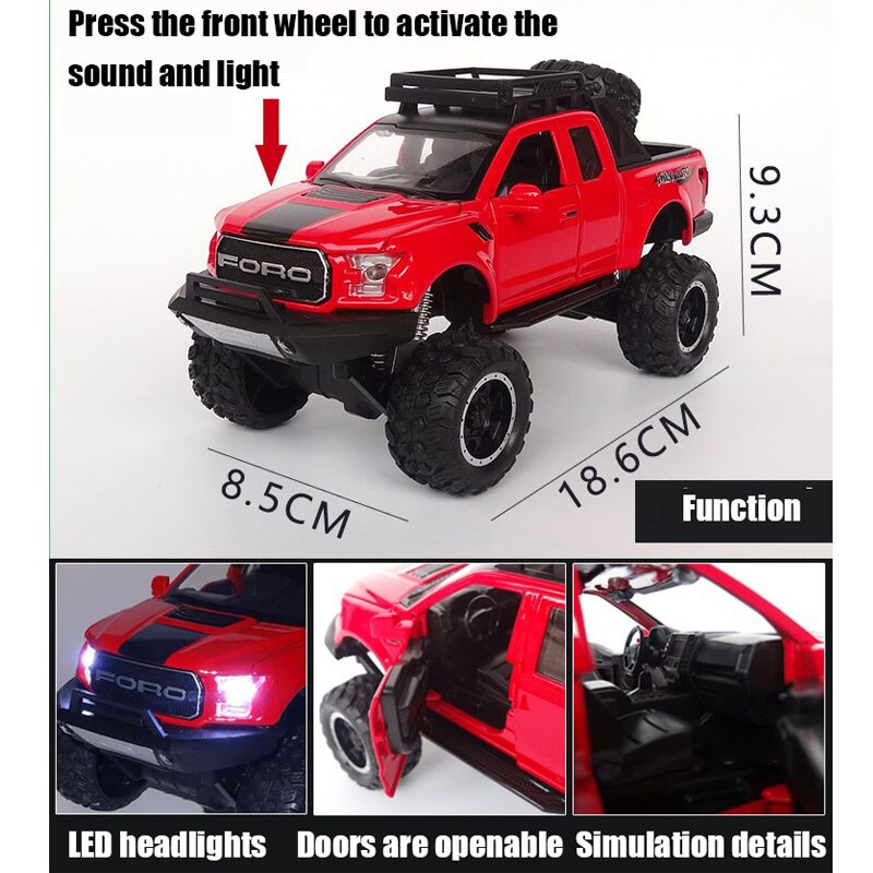 KIDAMI 1:32 Ford Raptor F150 Big Wheel Alloy Diecast Model Modified Off-Road Vehicle Collection Kids Toy Metal Car модель автомо