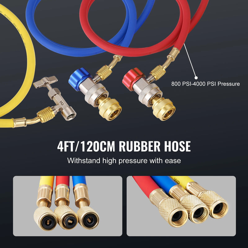 SucceBuy 3.5CFM 4CFM Single Stage Rotary Vane HVAC Air AC Vacuum Pump & A/C Refrigerant Kit Manifold Gauge Set Air Conditioning