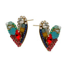 Multi Color Heart Earrings For Women Copper Glass Beads Cluster Metal Post Studs Fashion New Style Jewelry Girl Party Gift C1220