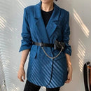 New Woolen Coat Women Elegant Thick Blue Suit Blazer Jacket 2023 Autumn Winter Office Lady Outwear Female Fashion