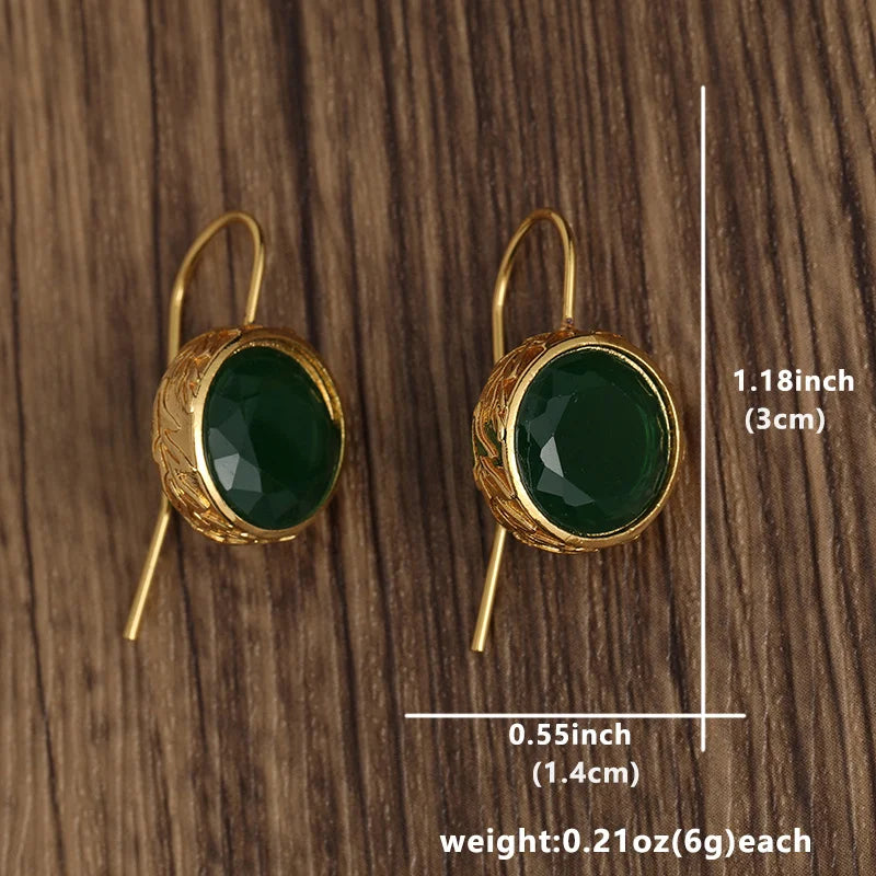 Trendy Gold Color Green Stone Unique Earrings Gifts for Women Women's Everyday Simple Framed Stone Drop Earrings