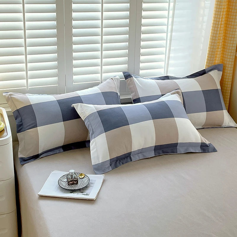 Plant Thickened Three Four Piece Bed Sheet Set Blue And White Large Grid