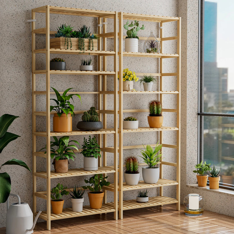 Freestanding Bamboo Bookcase Storage Shelf 6-Tier Bathroom Kitchen Shelving Unit Rack Organizer