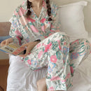 Pajamas Women's Silk Long-sleeved Pajamas Sleepwear Suit Flower Printed High-grade Ice Silk Outside Home Wear Pijamas De Mujer