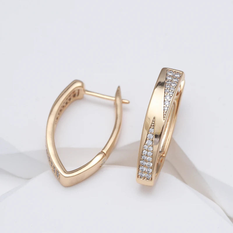 SYOUJYO Trendy 585 Rose Golden Hoop Earrings For Women Vintage Bride Wedding Jewelry Cubic Zircon Luxury English Earrings