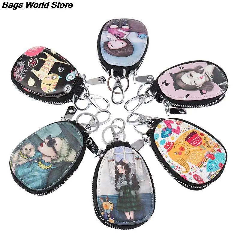 Fashion 1Pc Cartoon Women Key Bag Girl Students Leather Key Wallets Key Case For Car Key Chains Cover New Lovely Key Holder