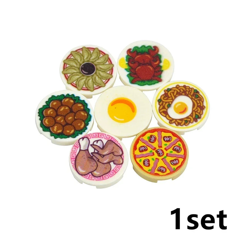 DlY Mini Food Building Block Figures Bread Fish Fruit Chicken Crab Hot Dog Cake Pizze Carrot Box Creative Toys City Parts Brick