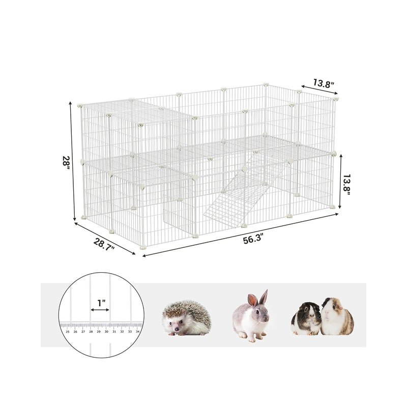 SONGMICS 2-Floor Metal Pet Playpen, 36 Grid Panels, Customisable Cage Enclosure for Small Animals, Guinea Pigs Hamster Runs