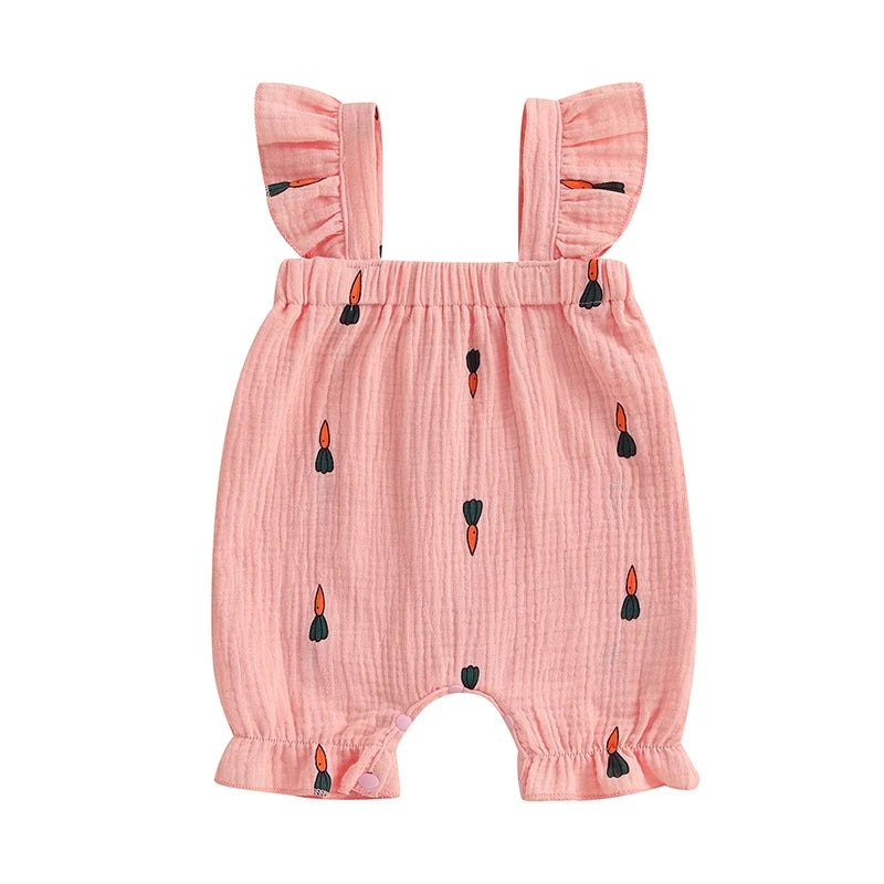 Toddler Boys Easter Outfits Bunny Print Short Sleeve Rompers Summer Clothes Jumpsuits with Carrot Applique