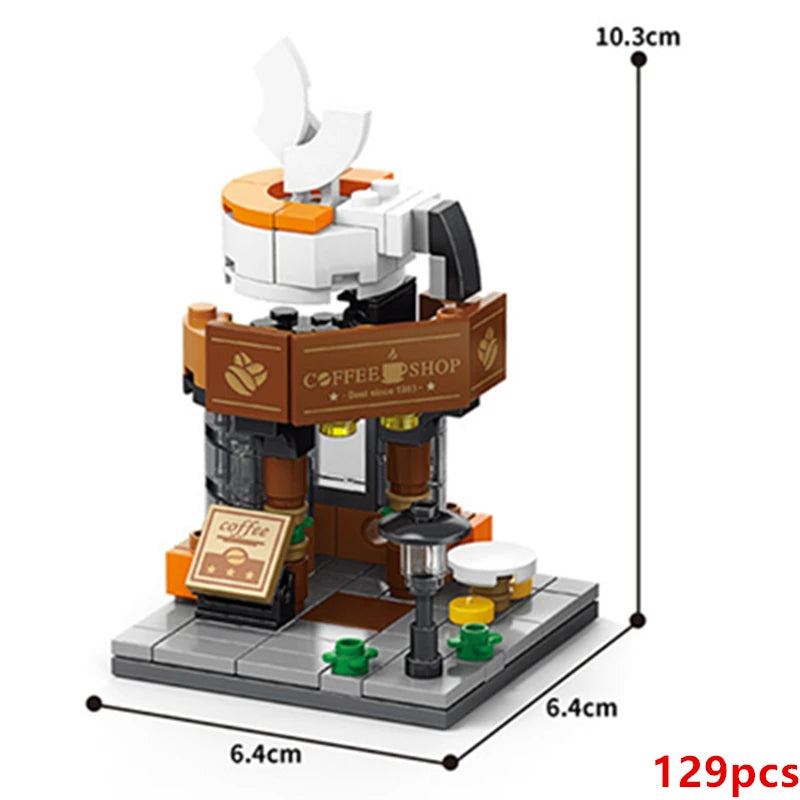 DIY Architecture Store Street View Food House Building Blocks Kit Girls Bricks Classic Movie Model Kids Toys For Children