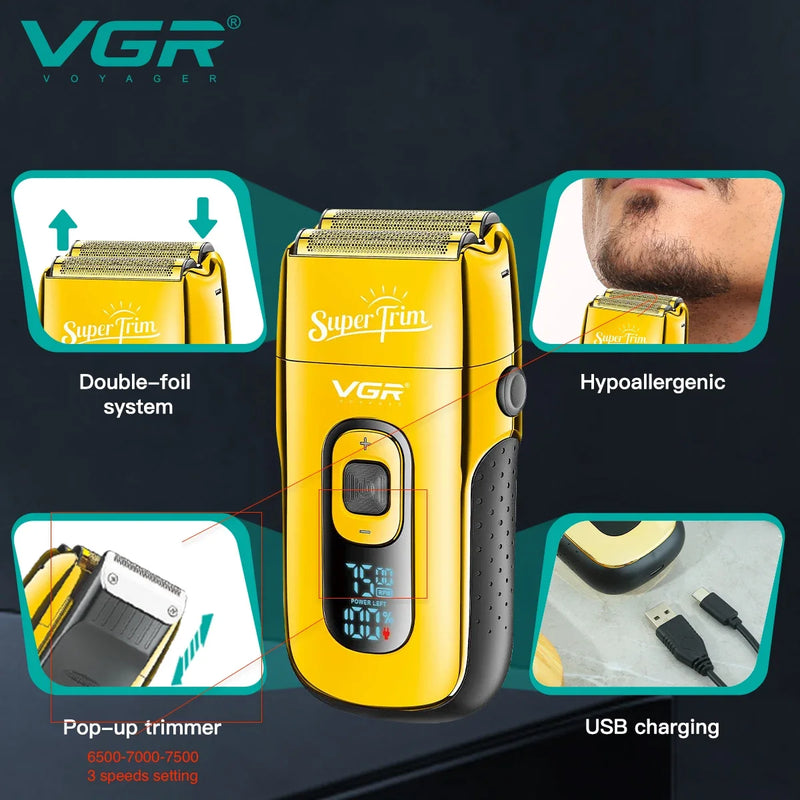 VGR Hair Shaver For Men Beard Electric Razor Professional Beard Trimmer Rechargeable Shaving Machine Barber Shaver For Men V-332