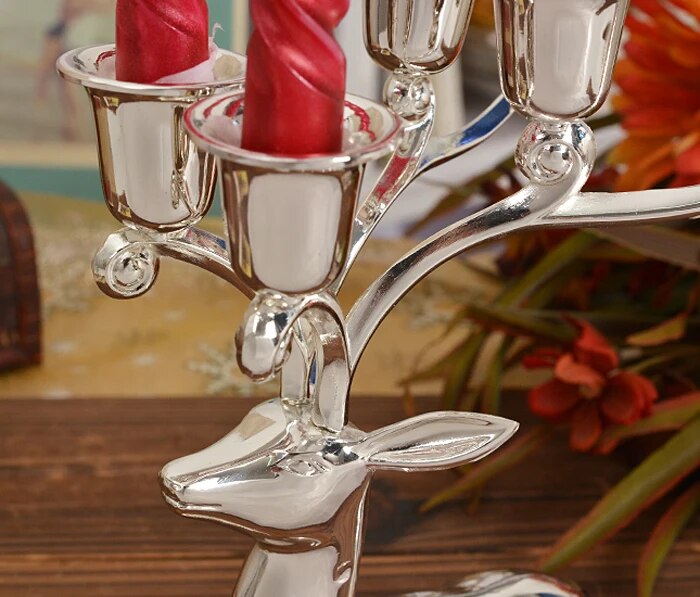Romantic Retro Candlestick Wedding Candlelight Dinner Six Silver-plated Deer Head Candlesticks candelabros centro de mesa bodas