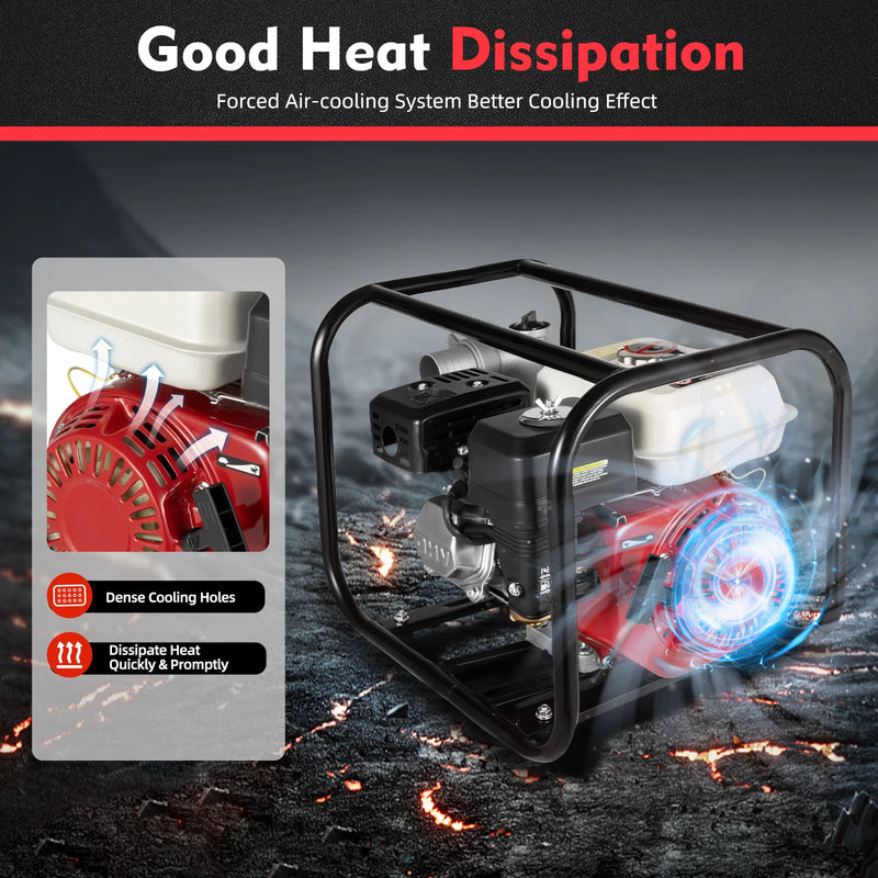 Gas-Powered 2-Inch 6.5HP 4-Stroke Gas Water Semi Trash Pump Gas-Power Water Irrigation Transfer Pump