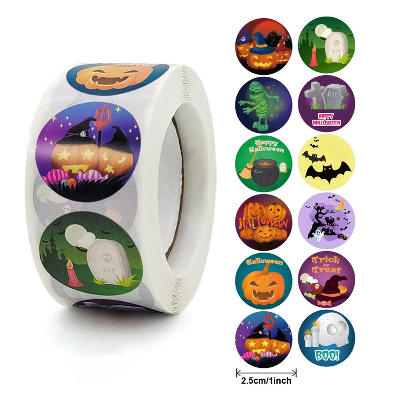 500Pcs Halloween Stickers Funny Pumpkin Emote Ghost Paper Stickers for Gift Packing Bag Sealing Labels Halloween Decoration 2024