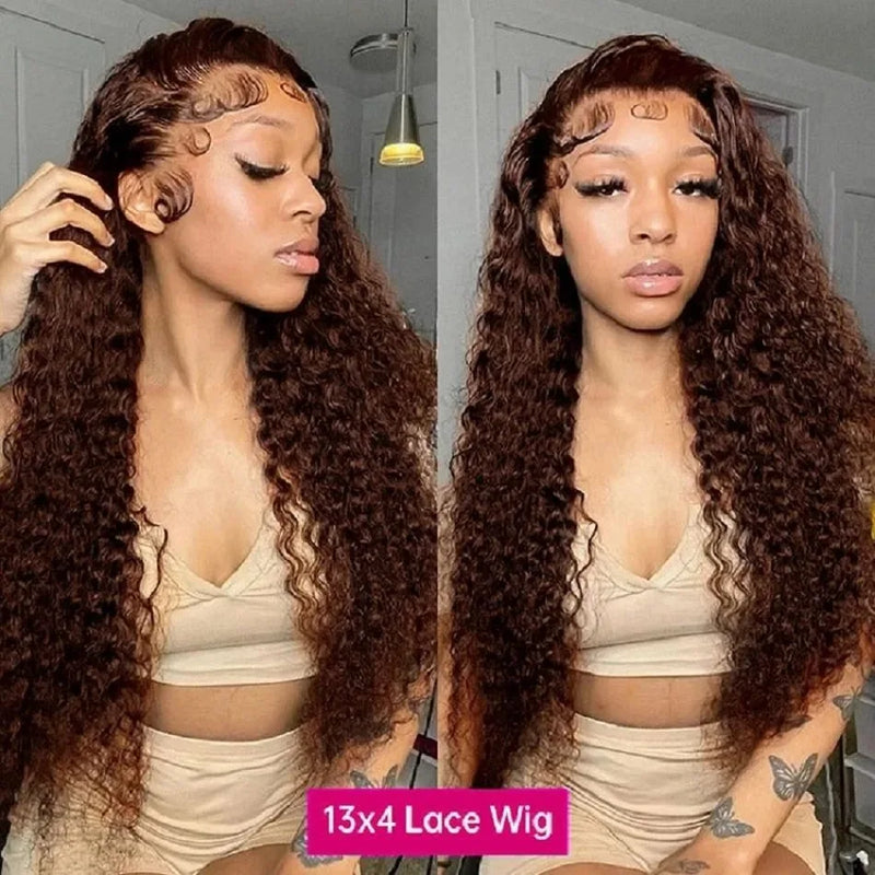 Chocolate Brown Curly Deep Wave Human Hair Wigs 13x6 Lace Frontal Wig 30 Inch Colored 13x4 Lace Front Wig Brazilian Women Choice