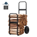 SucceBuy Firewood Log Cart Outdoor and Indoor Wood Rack Storage Mover with Wheels Heavy Duty Steel for Fireplace Fire Pit Black