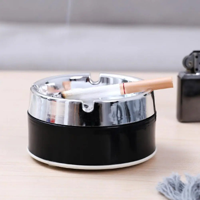 Round Ashtray Groove Design Stainless Steel Ash Holder Windproof Desktop Ash Container for Home Office Outdoor