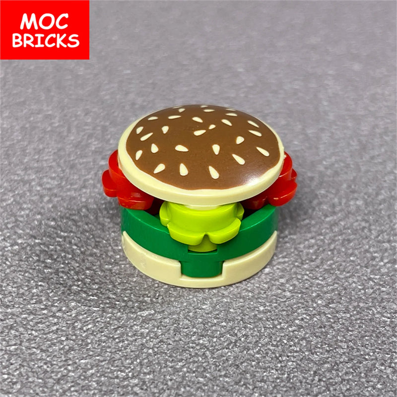 MOC Bricks Food Cookie Bone Pretzel Bagel Biscuits Waffle Chips Hot Dog Bread Pizza Milk Educational Building Blocks Kids Toys