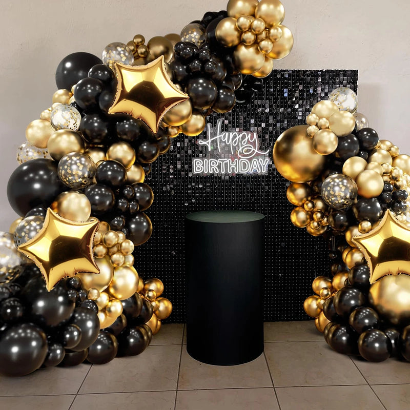 134pcs Black Gold Balloon Garland Arch Kit Latex Confetti Balloon Happy Birthday Party Decor Wedding Anniversary Baby Shower