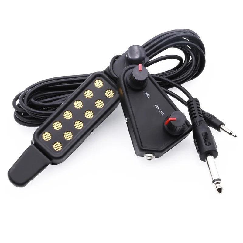 12-hole Acoustic Guitar Sound Hole Pickup Magnetic Transducer with Tone Volume Controller Audio Cable Guitar Parts &amp