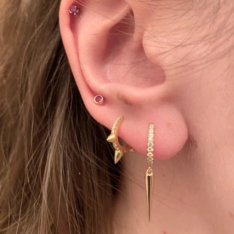 YUXINTOME 925 Sterling Silver Ear Needle Rivet Cone Buckle Piercing Huggie Hoop Earrings for Women Jewelry Accessories Earrings