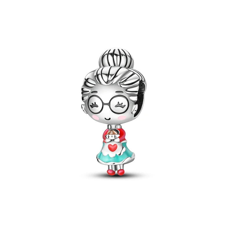 Silver Plated Boy Girl Couple Lovers Beads Charms Zirconium Dangle Fit Original Pandora Bracelet Necklace Jewelry Women