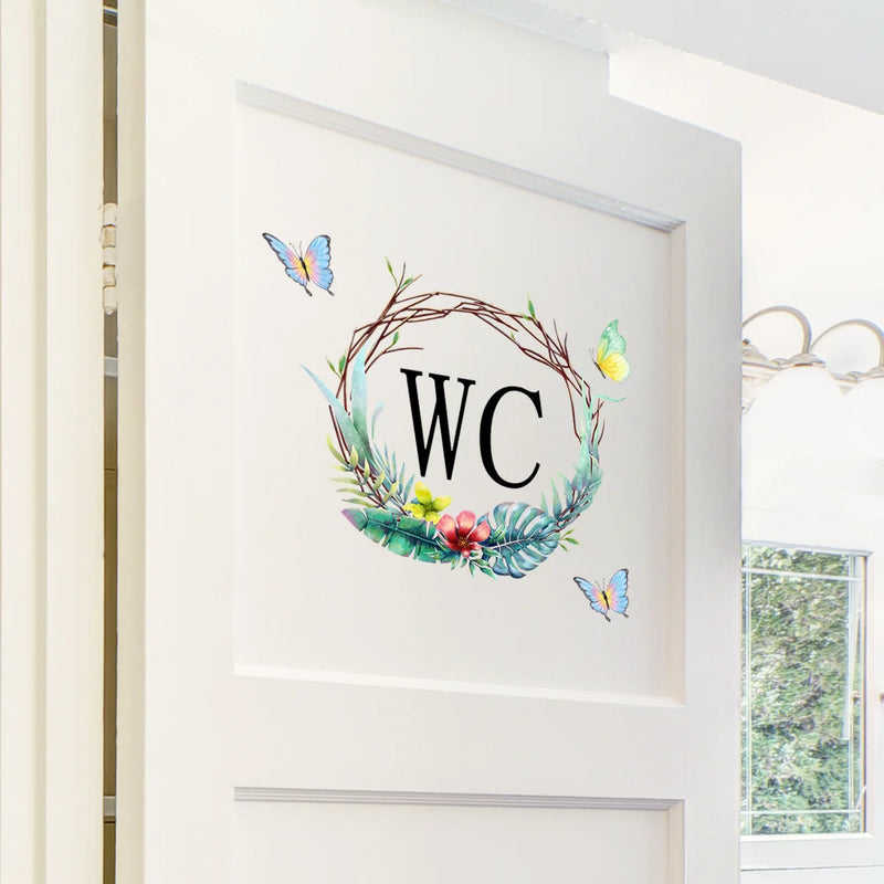 Flowers Butterfly WC Wall Sticker for Bathroom Decoration Vinyl Home Decals Waterproof Poster Door Stickers Toilet Sign