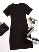 Summer new women's MILANO ITALY letter pattern cartoon print casual slim fit sexy short sleeved round neck T-shirt mini dress