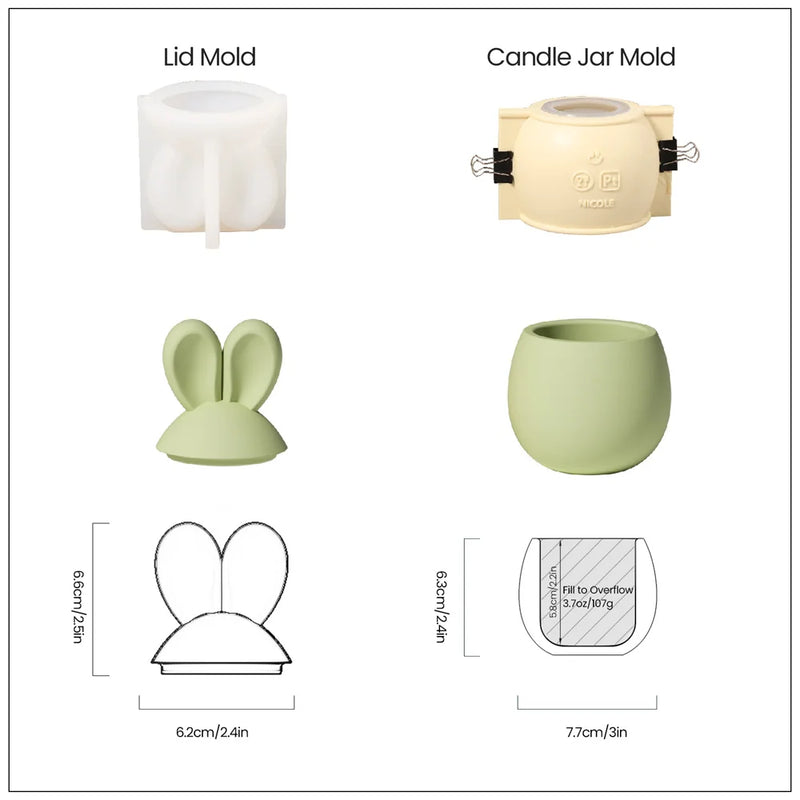 Hoppy Bunny - Eared Easter Egg Candle Jar Silicone Molds for Cement Handmade Storage Box Molds for Concrete Easter Home Decor
