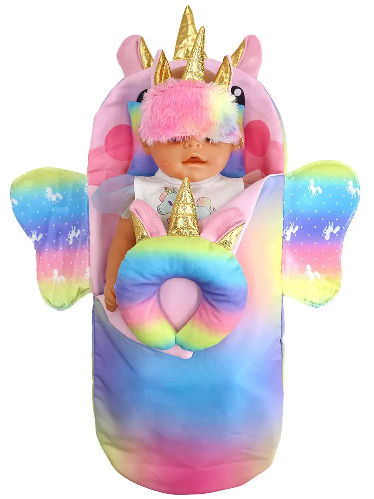 Doll Sleeping Bag for 43cm Dolls Lovely Unicorn Pillow 17-18inch Baby New Born Dolls Accessories American Girl's Birthday Gift