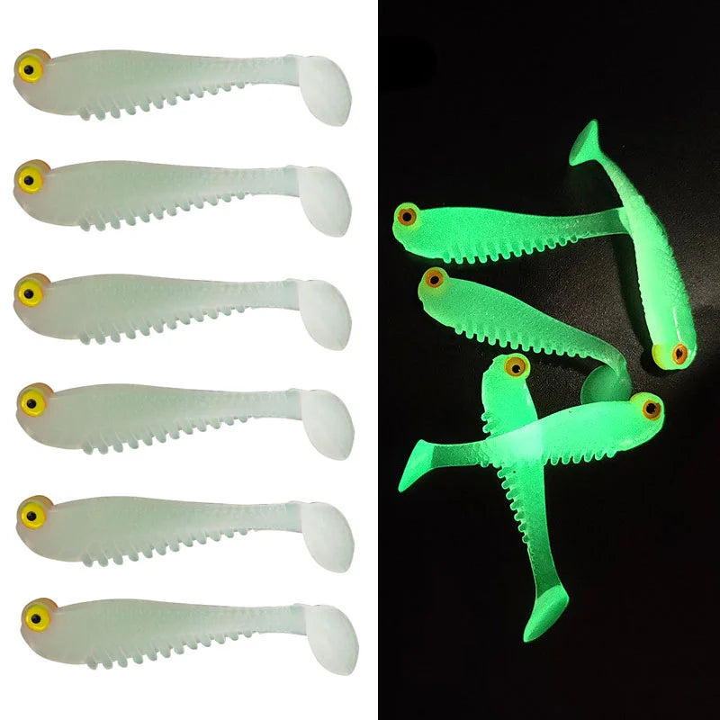 5/10/20pcs Soft Fishing Lures Simulation Silicone T-tail Luminous Luya Baits Fake Artificial Night Fishing Lures Accessories