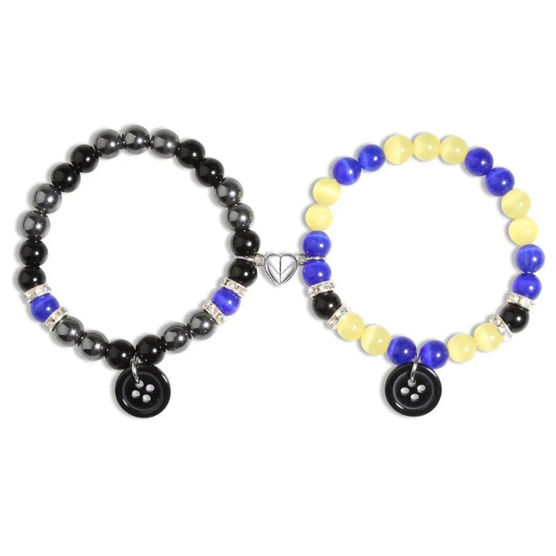 2Pcs/Set Gothic Spider Animal Beaded Bracelet Creative Heart Magnetic Matching Couple Bracelets for Women Men Halloween Jewelry