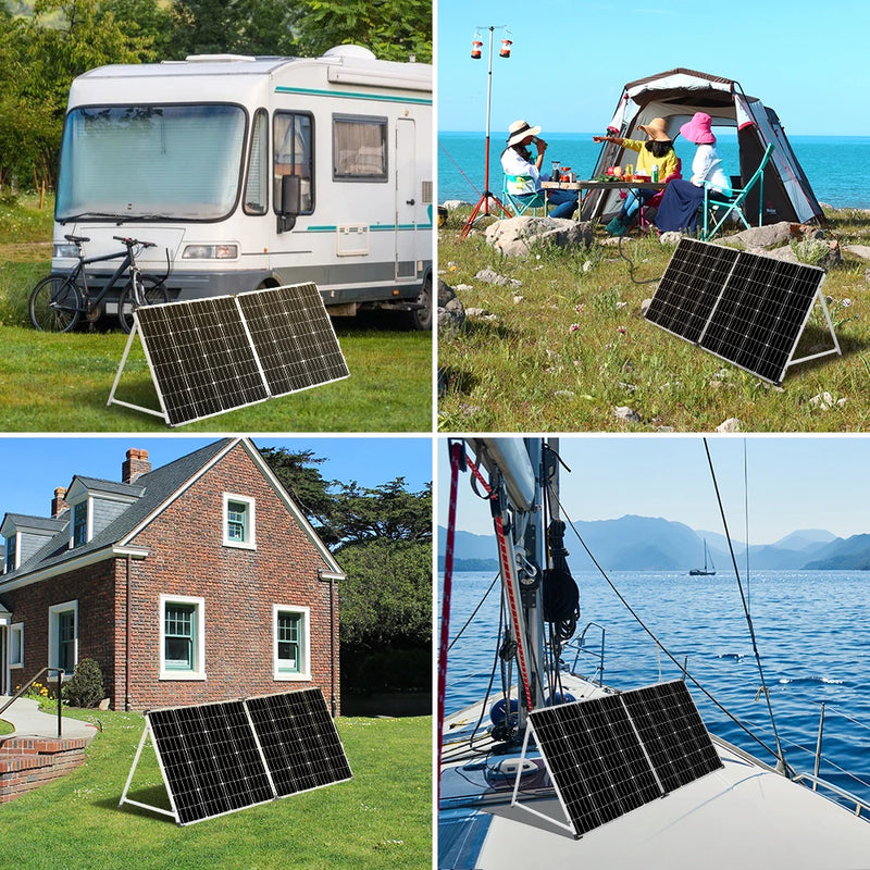 DOKIO 100W/160w/200w 18V Glass Folding Monocrystalline Waterproof Solar Panel with 12V Controller Kit from China