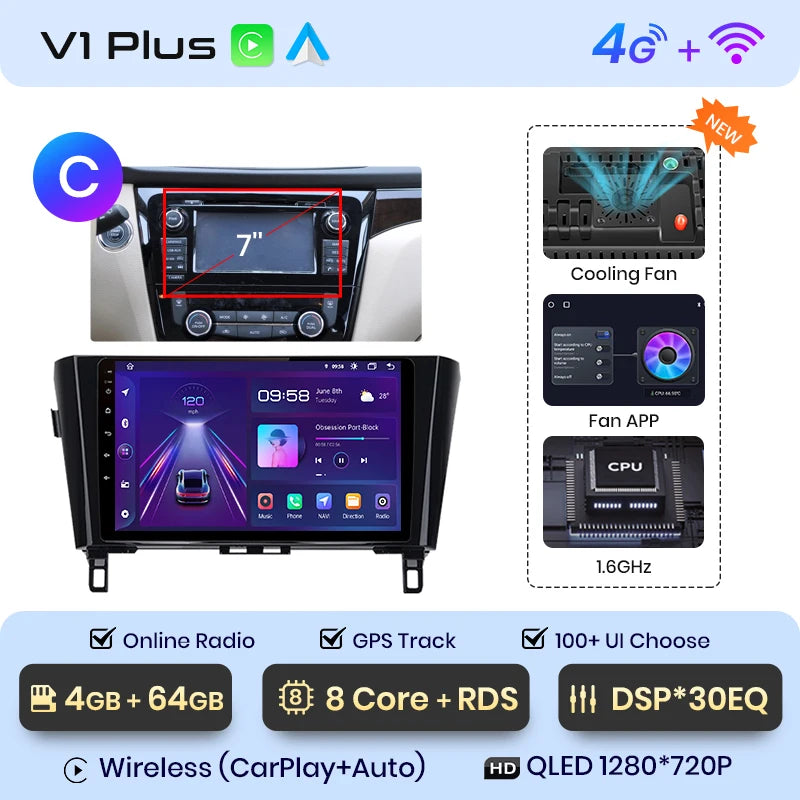 Junsun V1 AI Voice Wireless CarPlay Android Auto Radio for Nissan Qashqai J11 X-Trail 3 T32 2013-2017 4G Car Multimedia GPS 2din