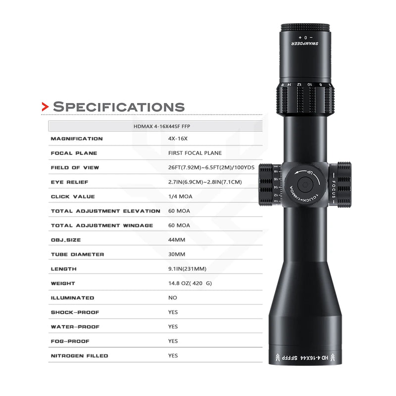 SWAMP DEER HD MAX 4-16x44 6-24X44 SF FFP Riflescope Adj Turret Lock Reset Compact Sights Hunting Shooting Sight For AR 15