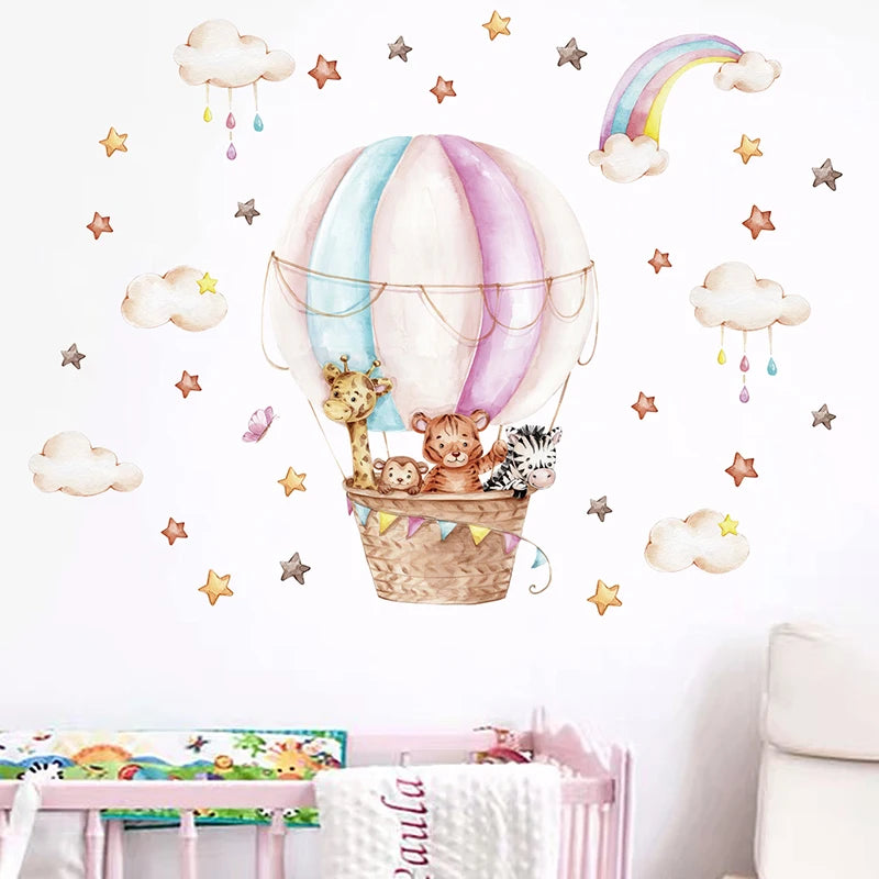 Watercolor Balloon Cute Animals Rainbow Wall Stickers Baby Room for Kids Room Nursery Children Room Wall Decals Home Decor