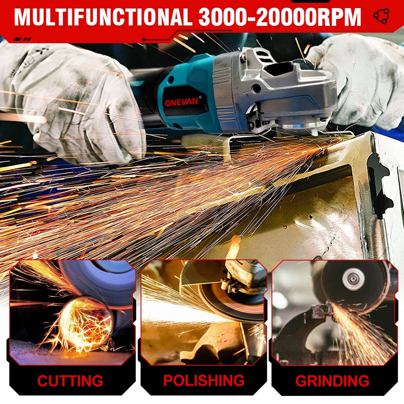 ONEVAN 5 Inch 125mm Brushless Electric Angle Grinder 6 Speed Cordless Polisher Multifunction Power Tools For Makita Battery Pin