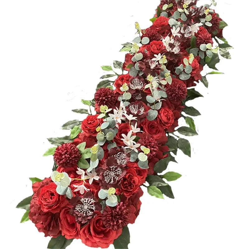 1M Artificial Wedding Flower Row Long Layout Wedding Home Decoration Scene Artificial Flower Road Lead Flower Row Arch Decor