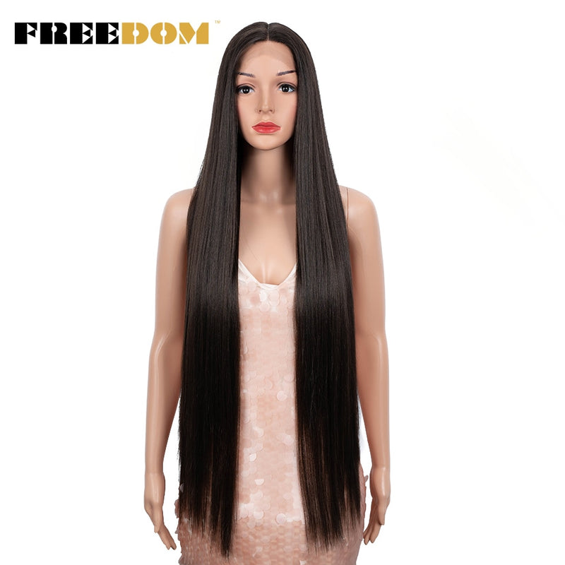FREEDOM Synthetic Lace Front Wigs For Women Super Long 38Inch Ombre Blonde Highlight Ginger Straight Lace Wigs Cosplay Wigs