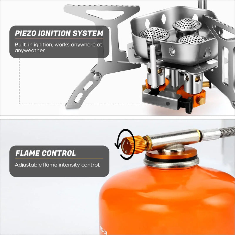 Folding Camping Gas Stove With Windproof Cover Outdoor Strong Fire  Heater Burner Portable Ultralight Picnic Hiking Gas Cooker