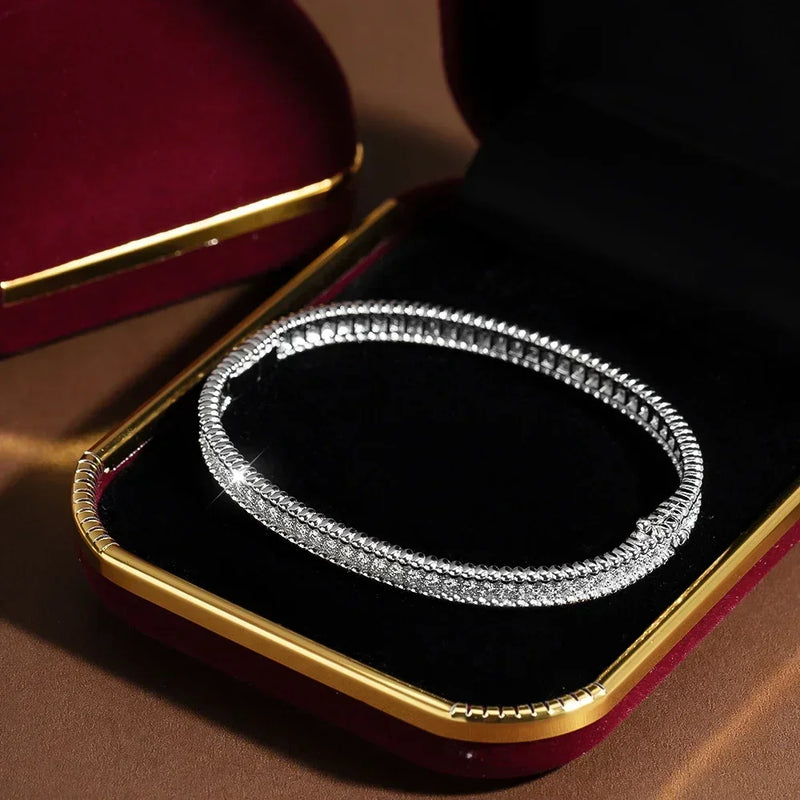 Light Luxury 925 Sterling Silver 2mm Full Moissanite Women's Bracelet 18k White Gold Plated Diamond Bracelet