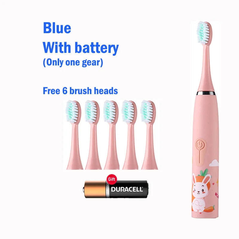 Children Electric Toothbrush With Replace Brush Heads Kids Cartoon Toothbrush Ultrasonic Sonic Electric Toothbrush With 6 Head