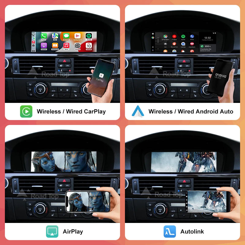 Road Top 1920*720 Wireless CarPlay Android Auto Car Multimedia Display for BMW 3 Series E90 E91 E92 E93 Head Unit Touch Screen