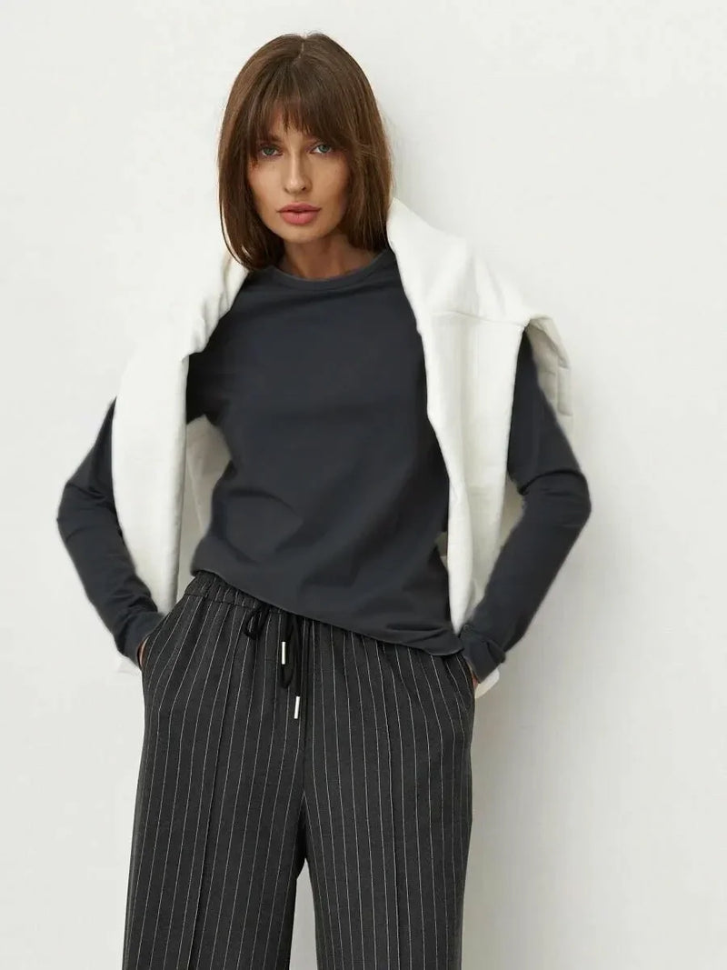 Wolfeel Women's Spring Autumn 100% Cotton T-shirt Bottoming Basic Solid Lady Long Sleeve Loose Tops Shirts Oversized T Shirt