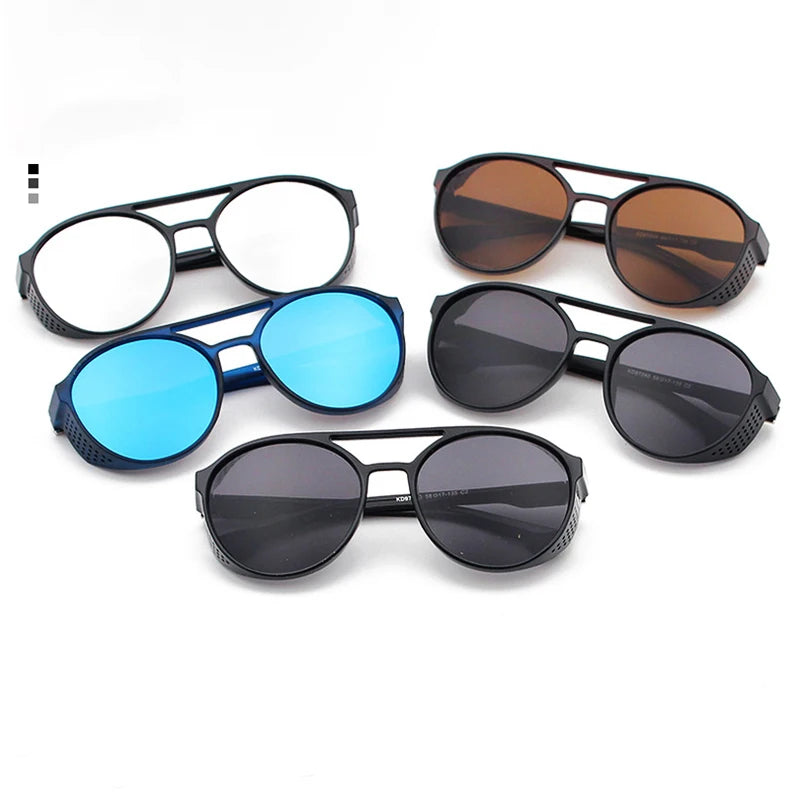 KLASSNUM Steampunk Sunglasses Men Vintage Round Glasses Steam Punk Sun Glasses Women Brand Designer Black Shades 2024 New In