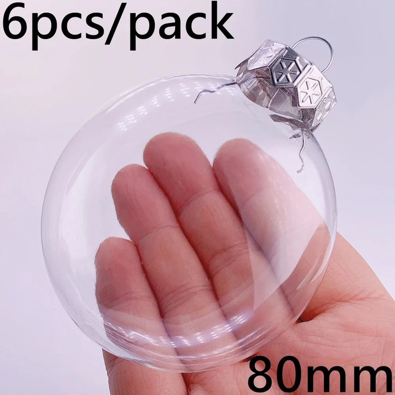 6 Pieces x DIY Shatterproof Transparent Home Christmas Decoration Bauble Ornament 80mm Plastic Window Opening Ball