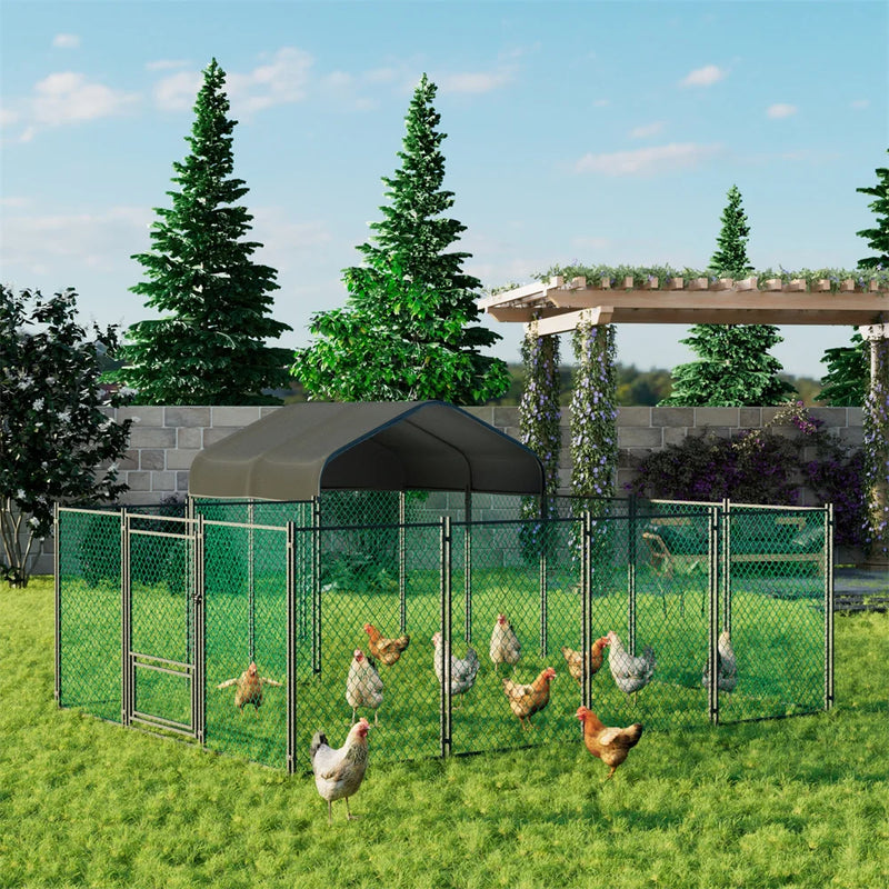 Heavy Duty XXL Chicken Run Coop Cage Walk In Coop Poultry Hen Rabbit Metal Kennel Hutch Pen with Waterproof UV Cover Outdoor